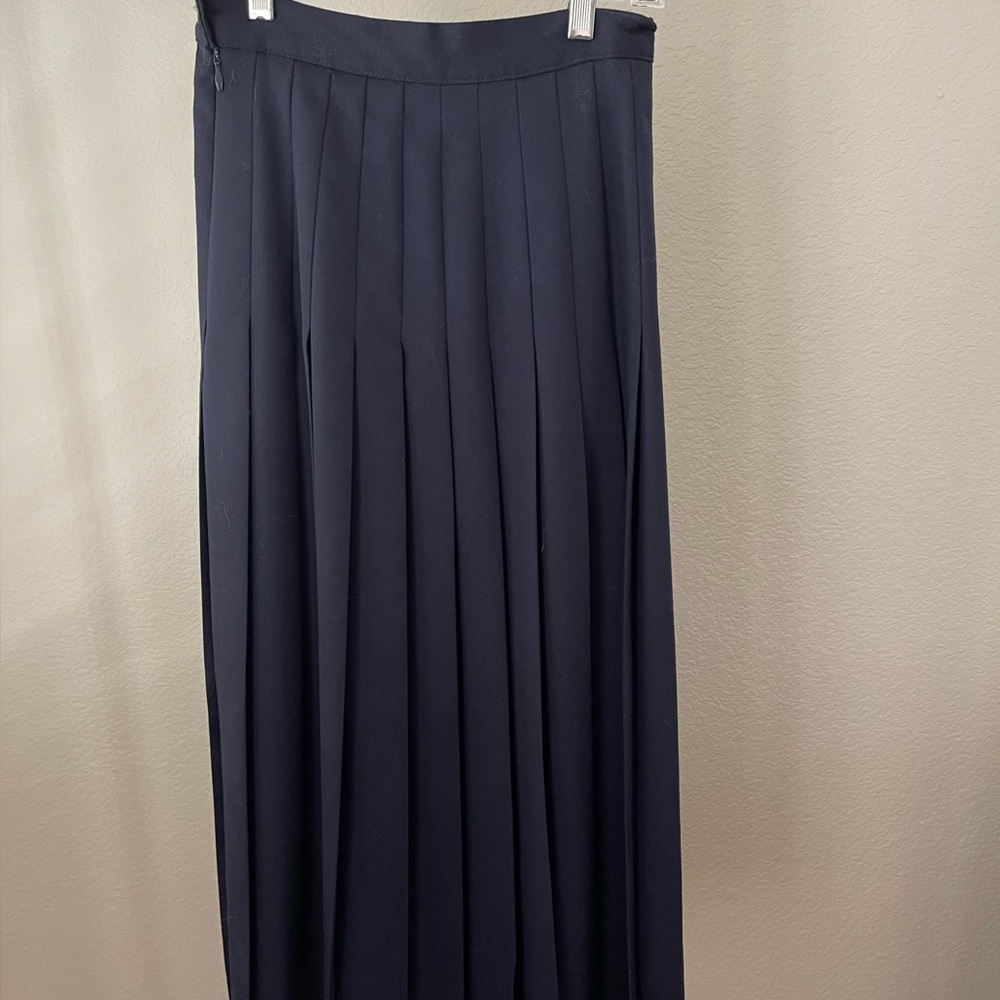 Laura Ashley Vintage Navy Pleated Midi Skirt S
